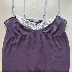 Victoria's Secret Y2K Purple Chemise with White Lace - Size Medium